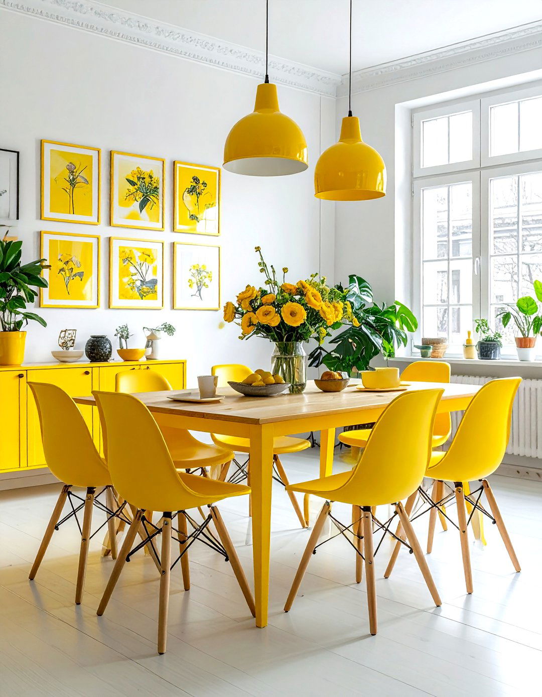 Eclectic Yellow Dining Room - 30 bright yellow dining room ideas