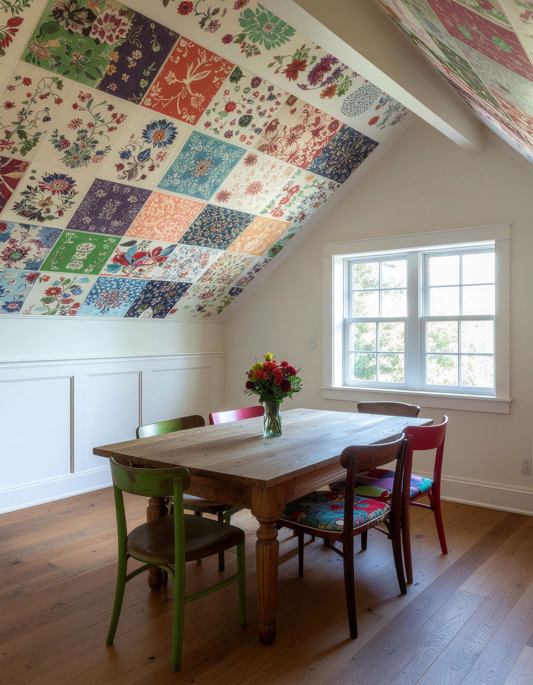 Eclectic dining room patterned ceiling - 30 dining room vaulted ceiling ideas
