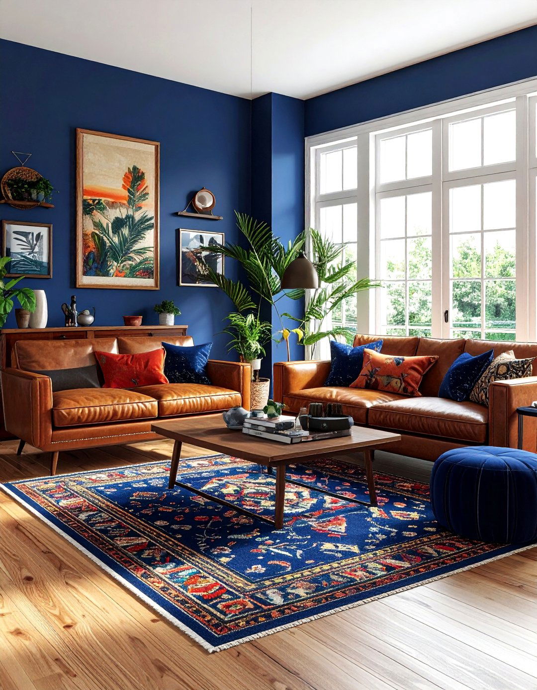 Eclectic navy blue living room - 30 bohemian navy living room ideas