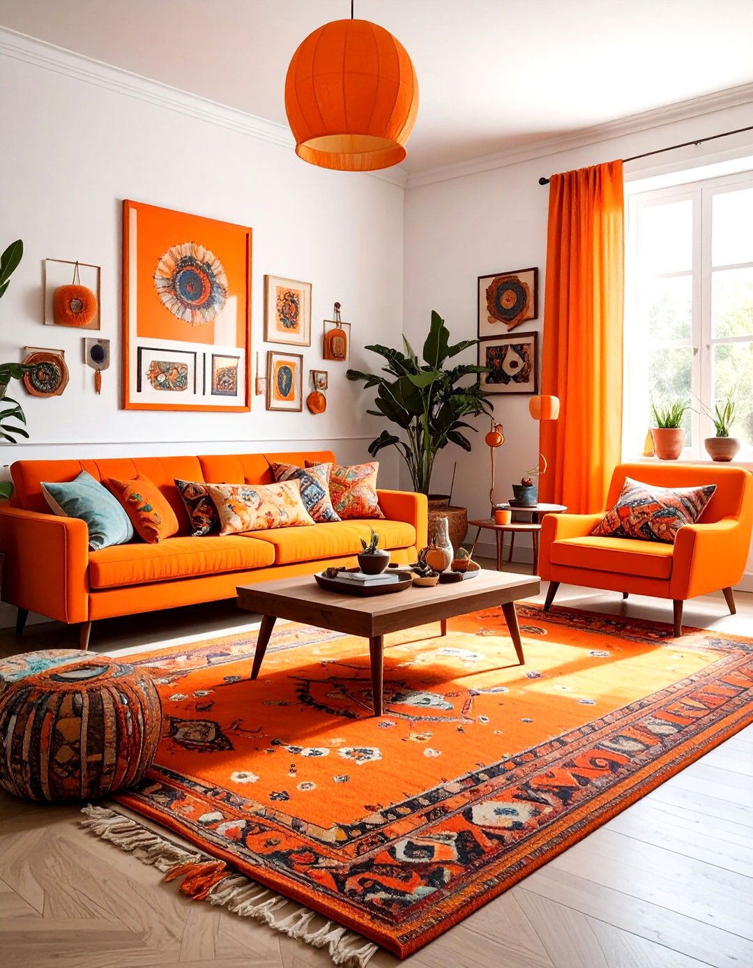 Eclectic orange living room - 30 bright orange living room ideas