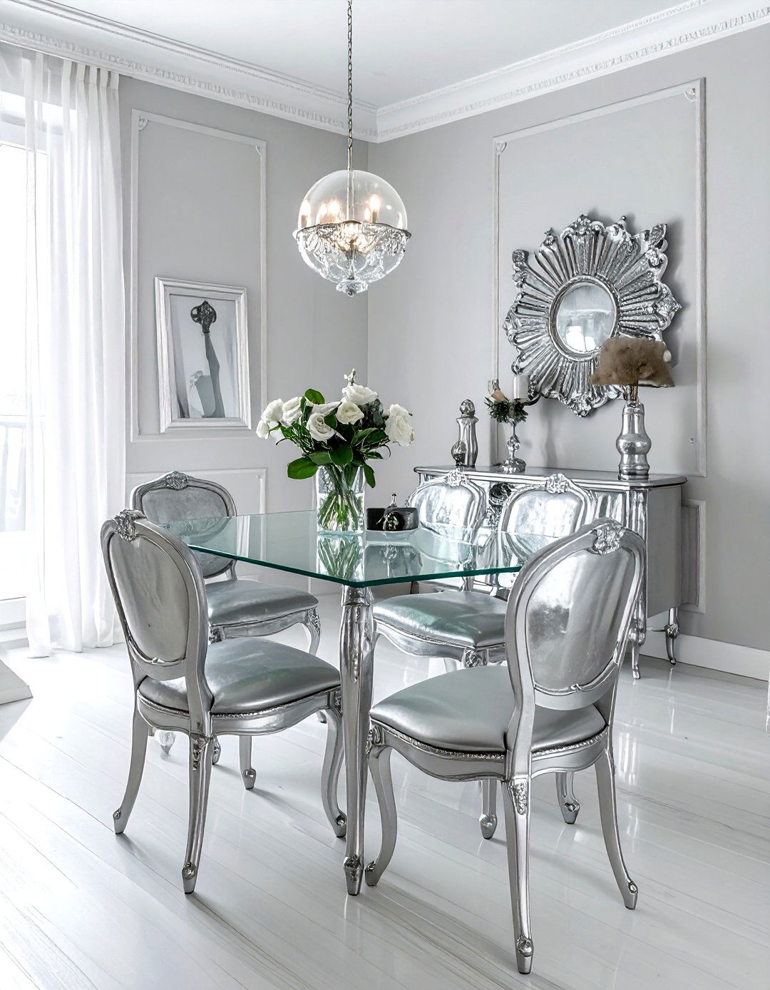 Eclectic silver dining room - 30 silver accent dining room ideas