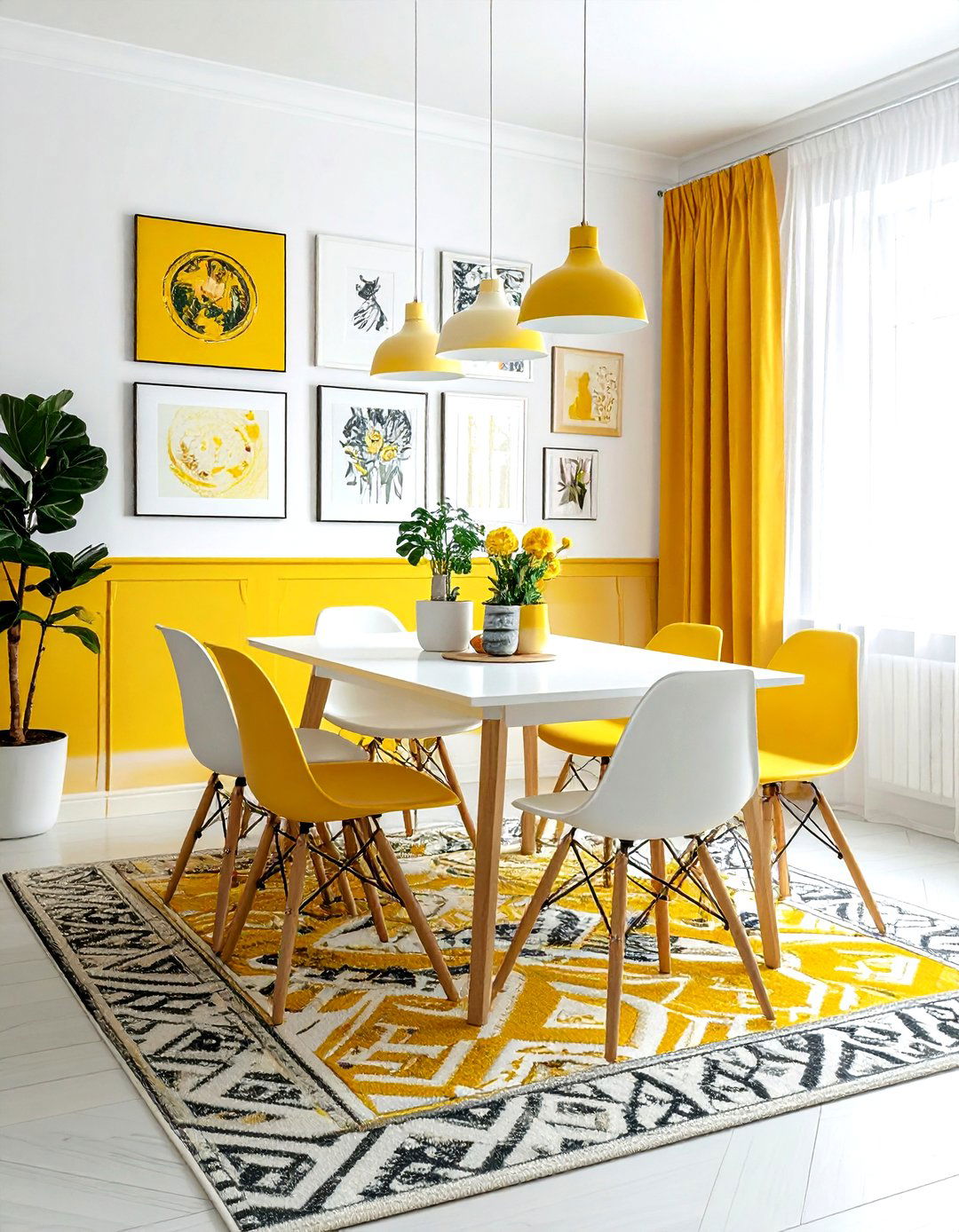 Eclectic yellow and white dining room - 30 yellow and white dining room ideas
