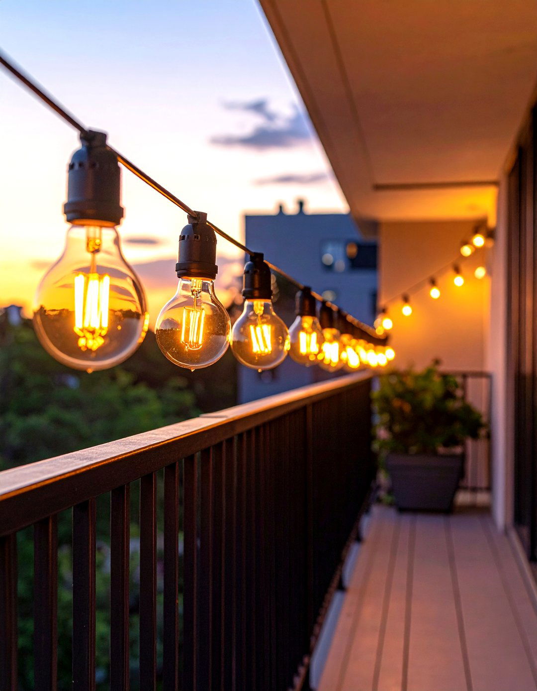 Edison String Lights - 30 apartment balcony ideas