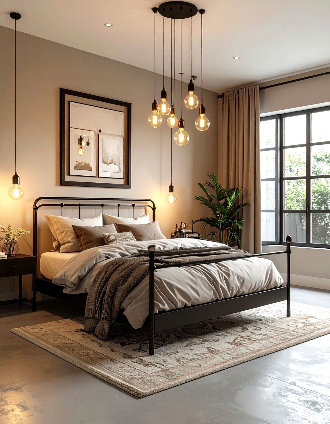 Edison bulb industrial bedroom - 30 industrial beige bedroom ideas