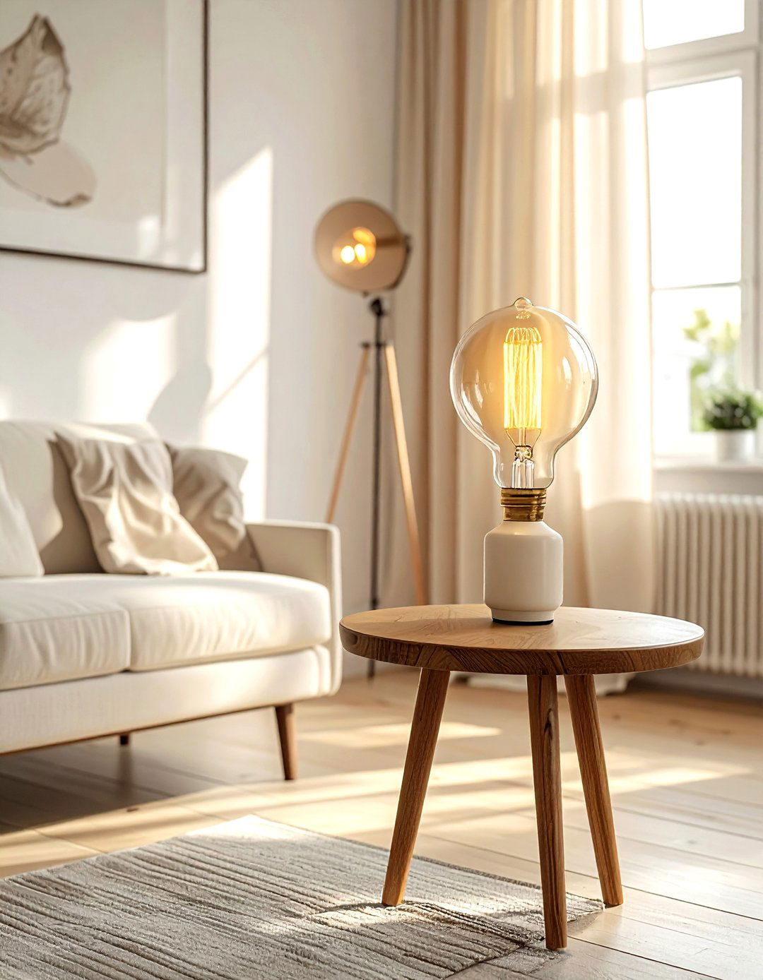 Edison bulb lamp cream - 30 industrial cream living room ideas