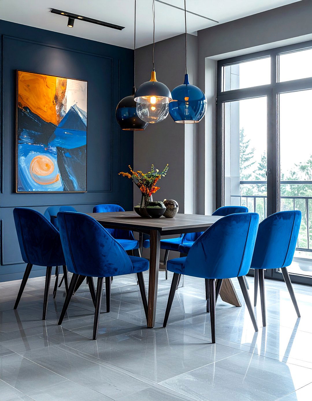 Electric Blue And Shadow Gray Dining Room - 30 blue and gray dining room ideas