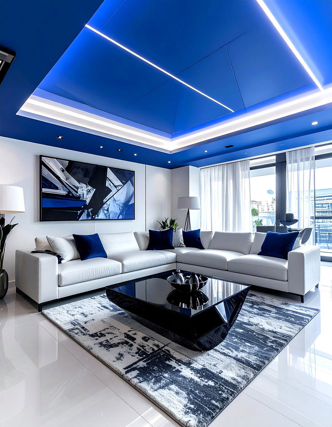 Electric Blue Living Room Ceiling - 30 living room blue ceiling ideas