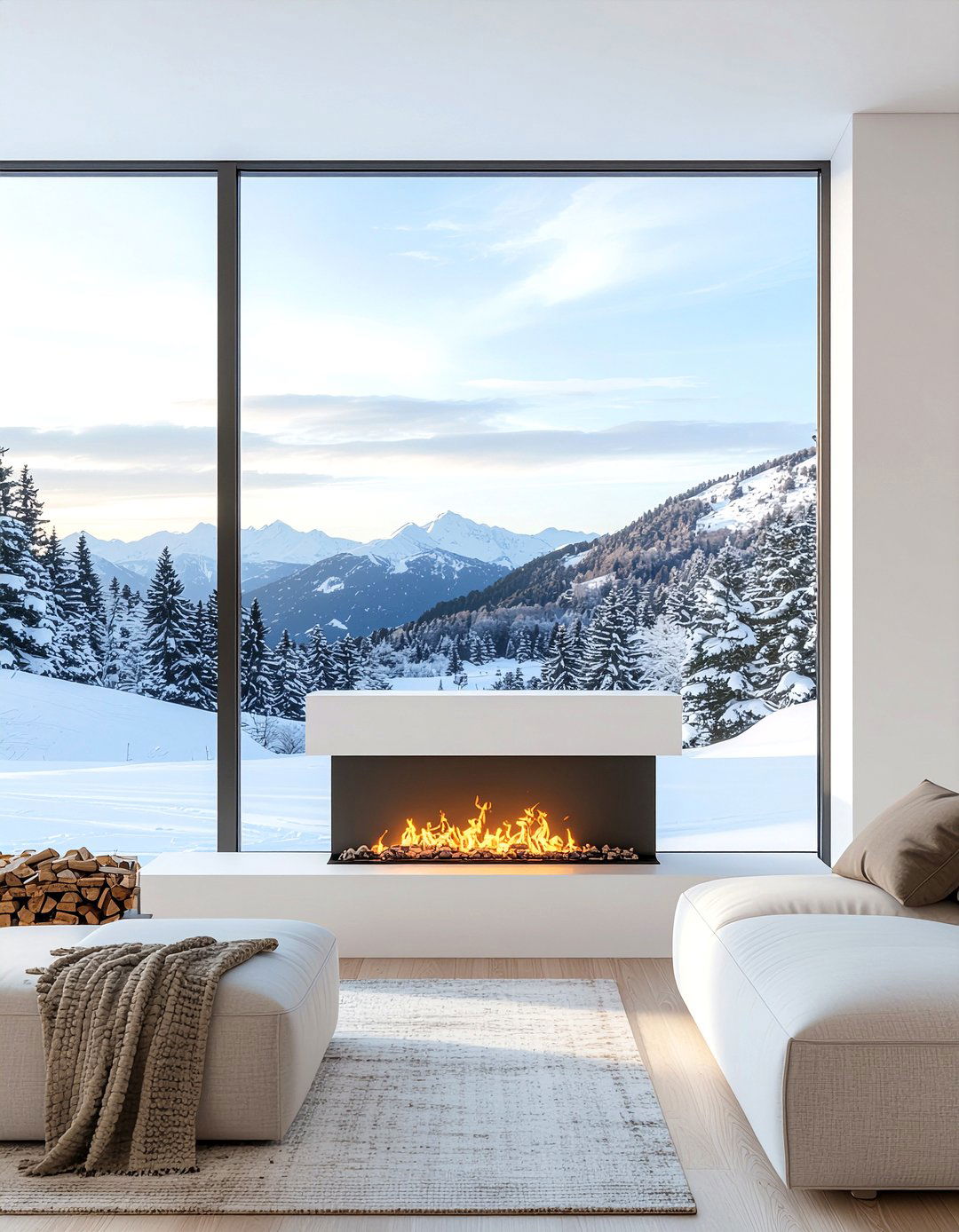 Electric fireplace under window - 30 electric fireplace ideas