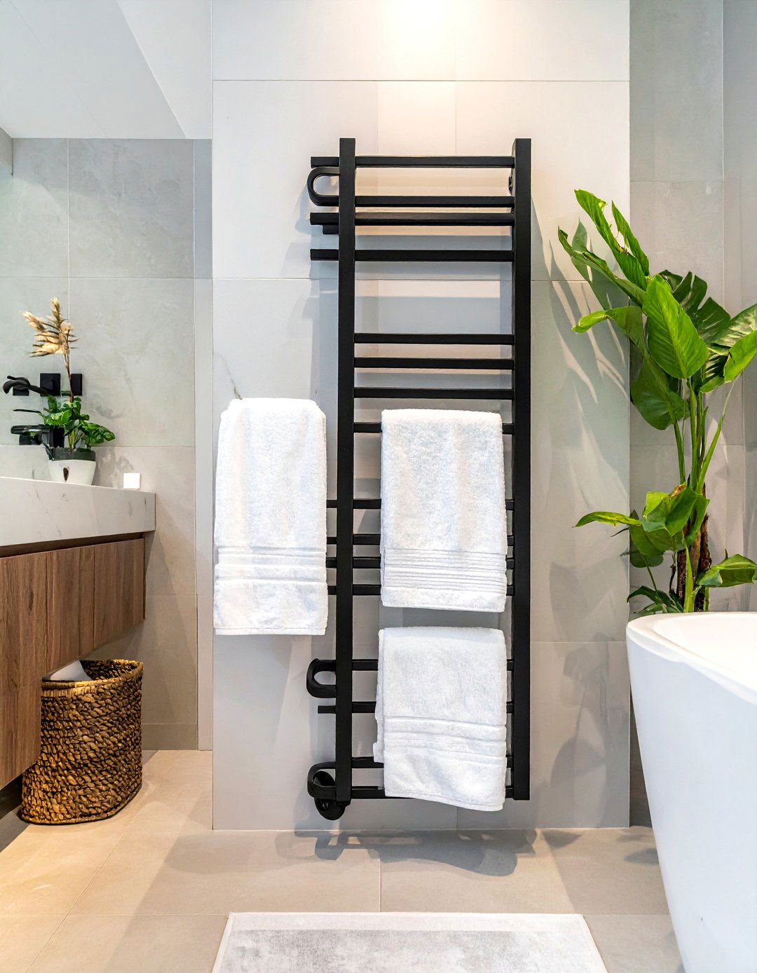 Electric towel warmer - 30 townhouse bathroom ideas