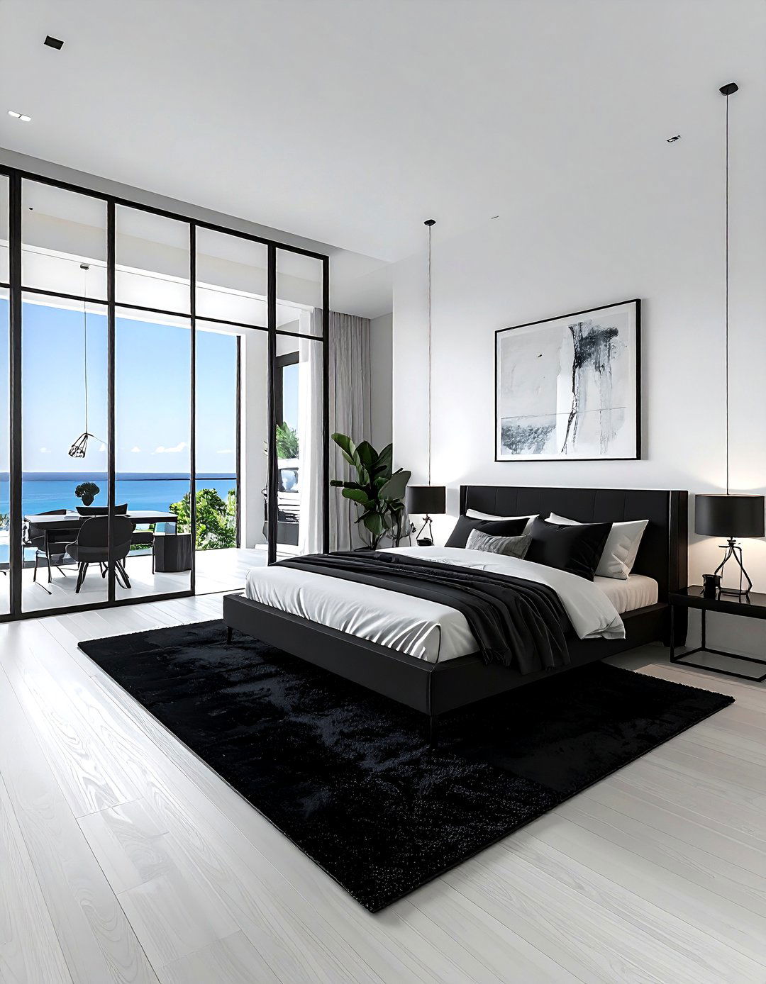 Elegant Black Coastal Studio - 30 coastal black bedroom ideas