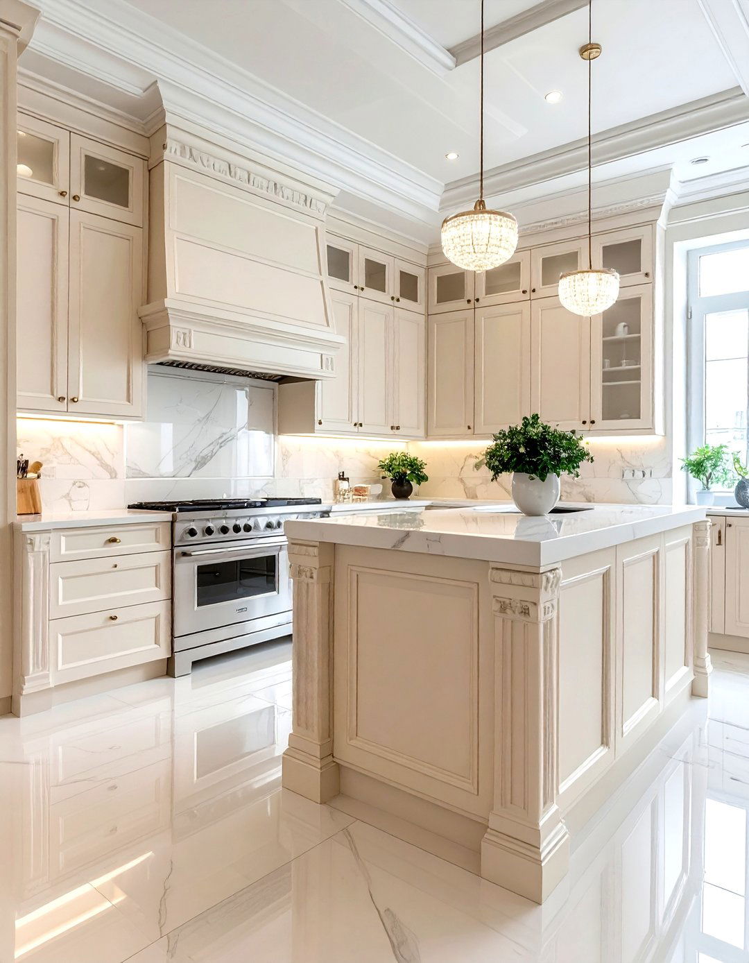 Elegant Cream Kitchen White Crown Molding - 30 cream and white kitchen ideas
