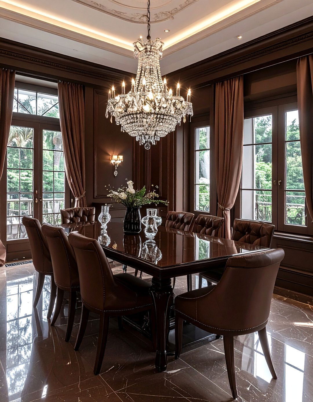 Elegant Dark Brown Dining Room - 30 chocolate dining room ideas