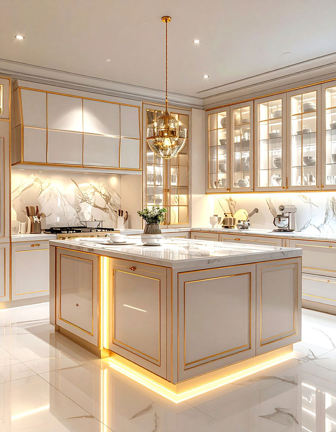 Elegant display kitchen - 30 Hollywood regency kitchen ideas