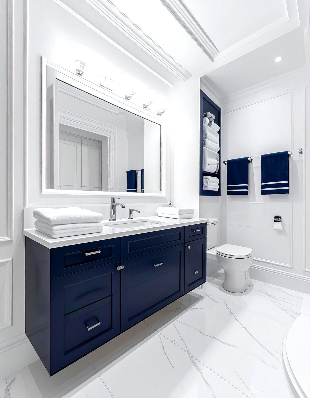 Elegant navy white guest bathroom - 30 navy and white bathroom ideas