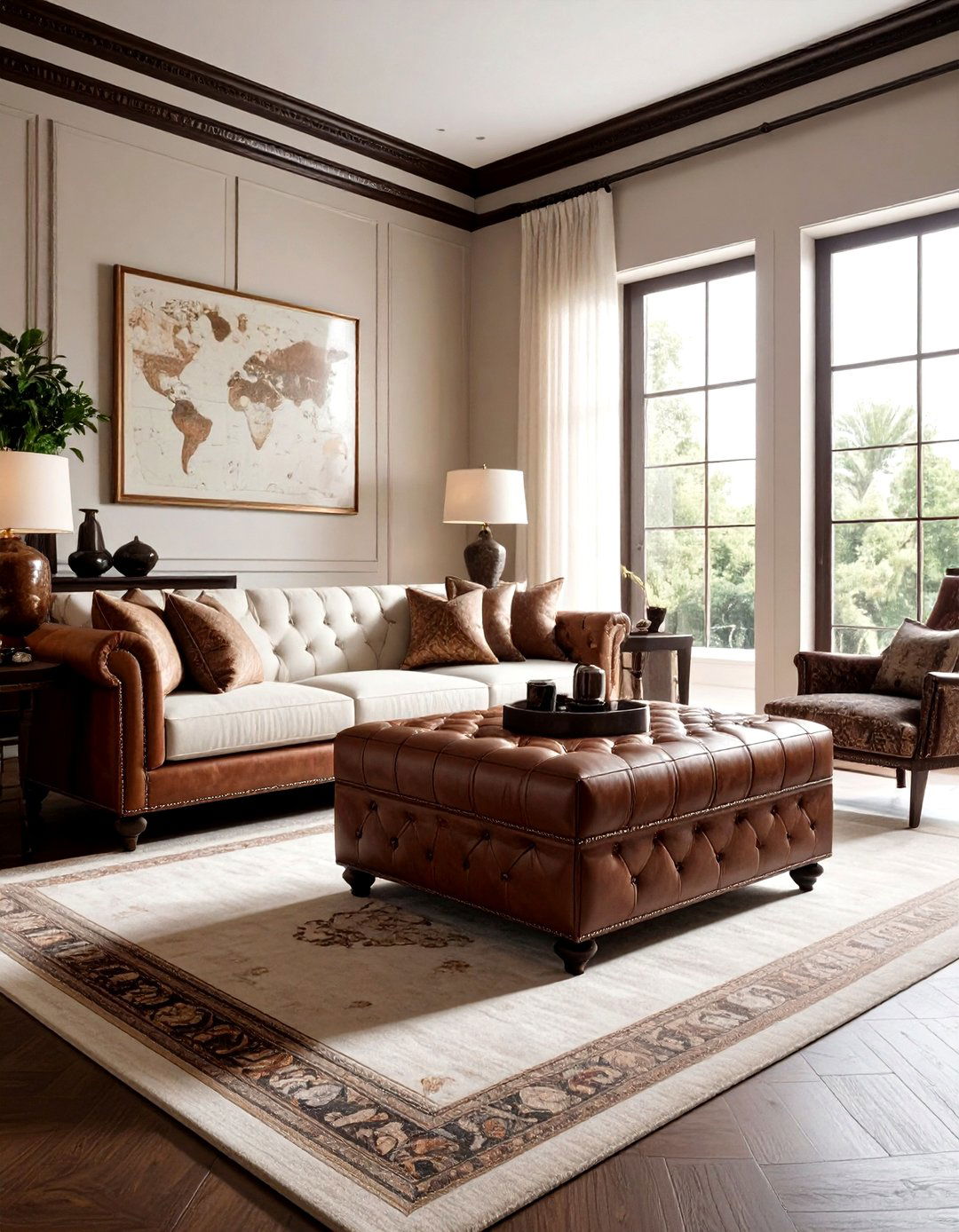 Embossed Leather Square Ottoman - 30 living room leather ottoman ideas