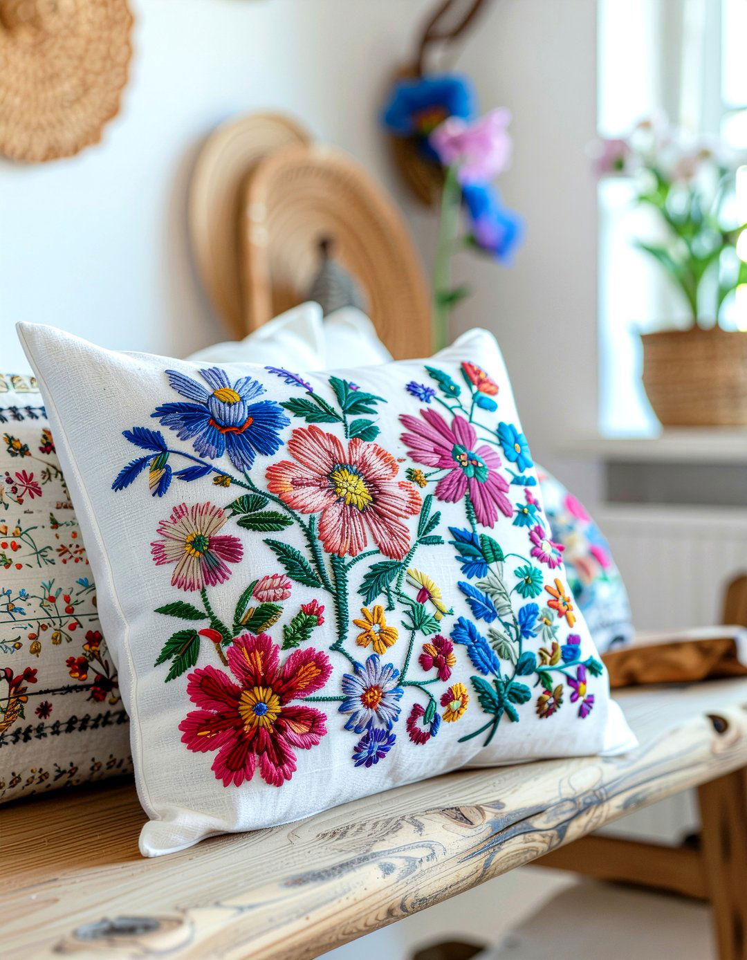 Embroidered Cotton Cushion - 30 cotton living room ideas