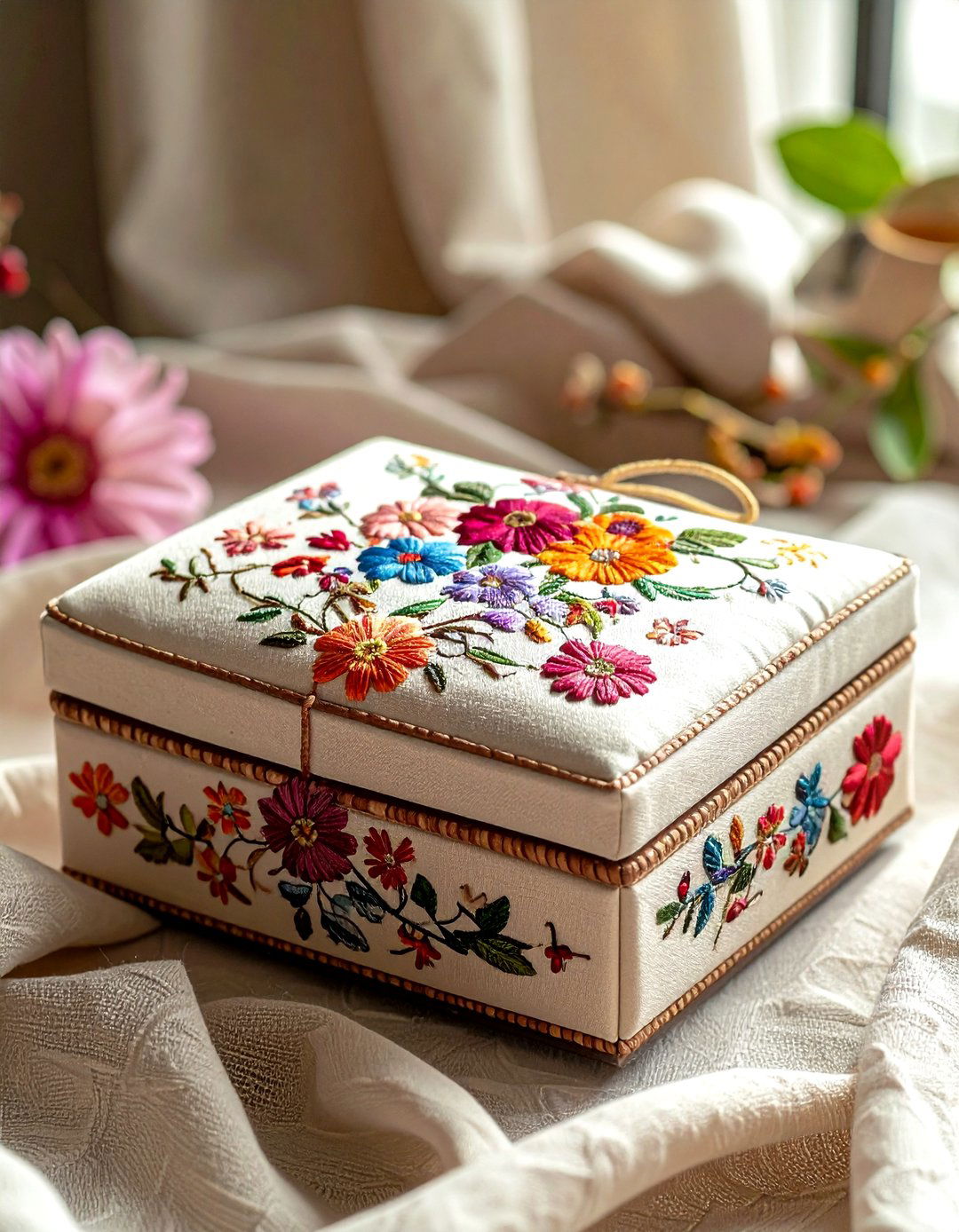 Embroidered Fabric Jewelry Box - 30 jewelry box ideas