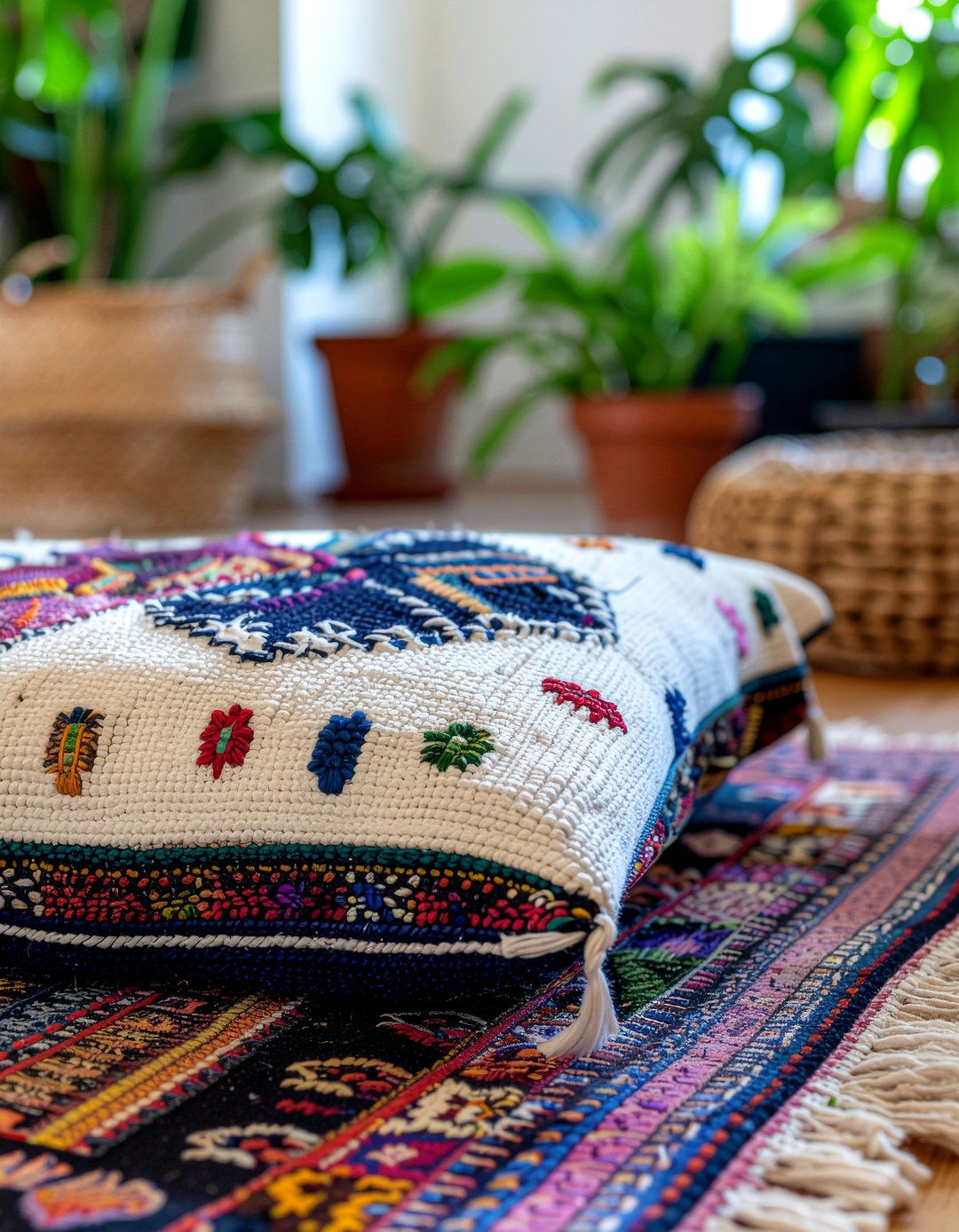 Embroidered Floor Cushion - 30 Moroccan bedroom ideas