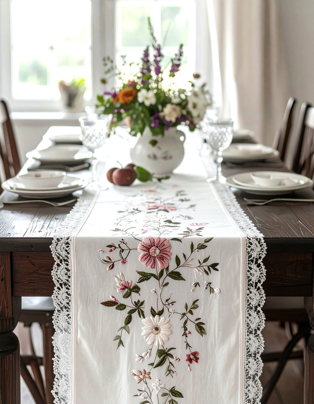 Embroidered Table Runner - 30 French country decor ideas