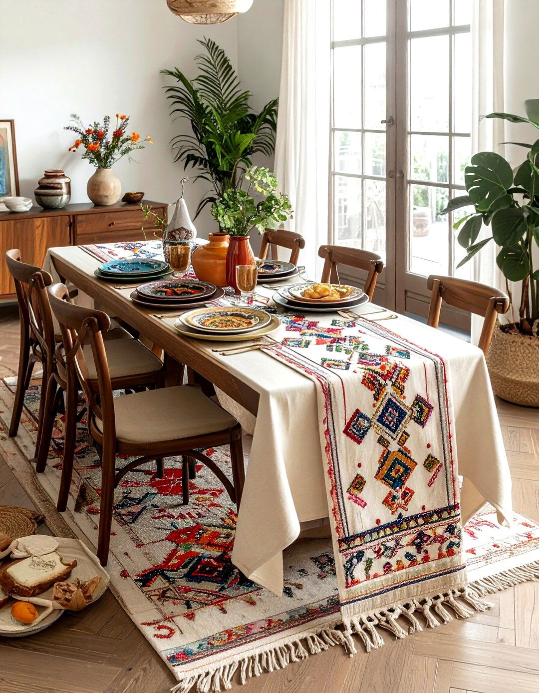 Embroidered Table Runner - 30 Moroccan dining room ideas