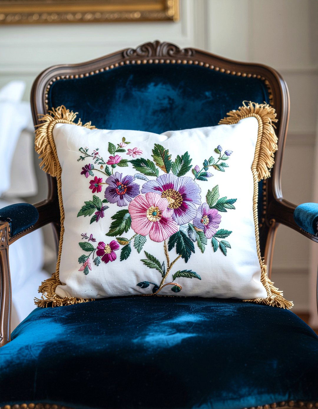 Embroidered Throw Pillow - 30 Victorian bedroom ideas