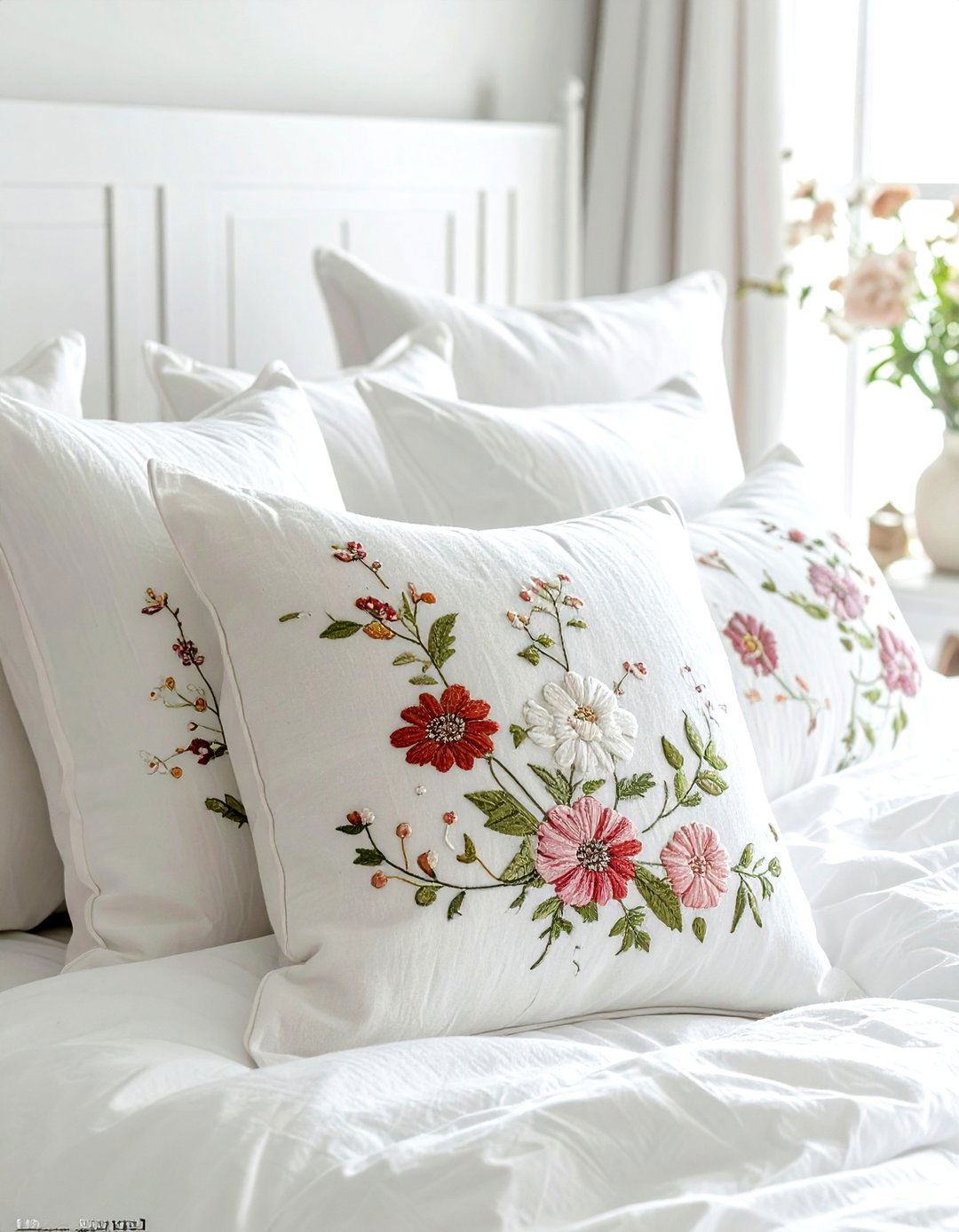 Embroidered Throw Pillows - 30 secondhand bedroom ideas