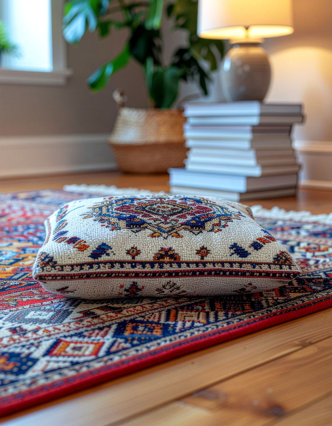 Embroidered floor cushion - 30 embroidered living room ideas