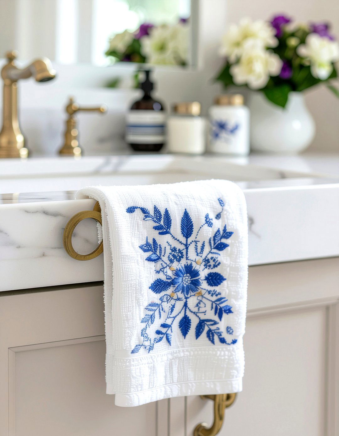 Embroidered hand towel - 30 French bathroom ideas