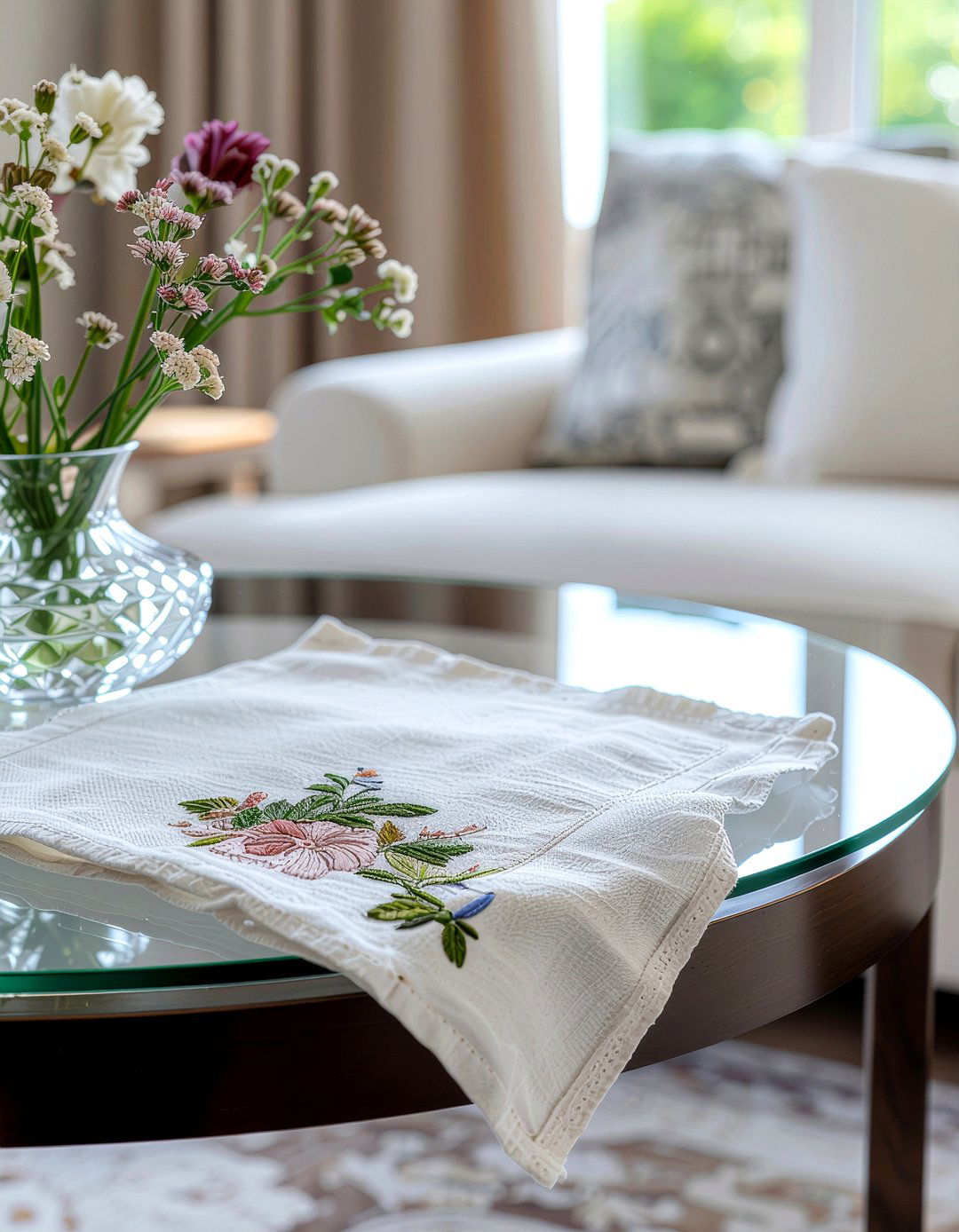Embroidered linen napkin - 30 embroidered living room ideas