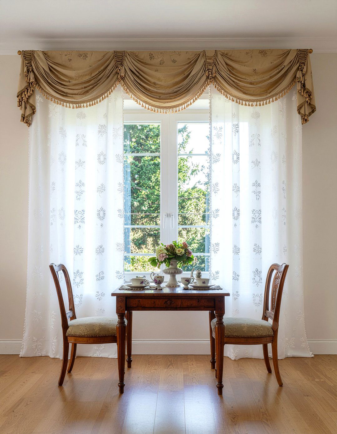 Embroidered sheer curtains - 30 sheer curtain dining room ideas