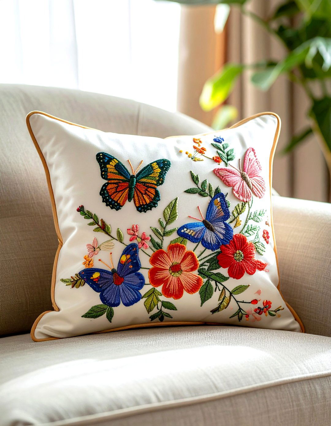 Embroidered silk cushion - 30 chinoiserie decor ideas