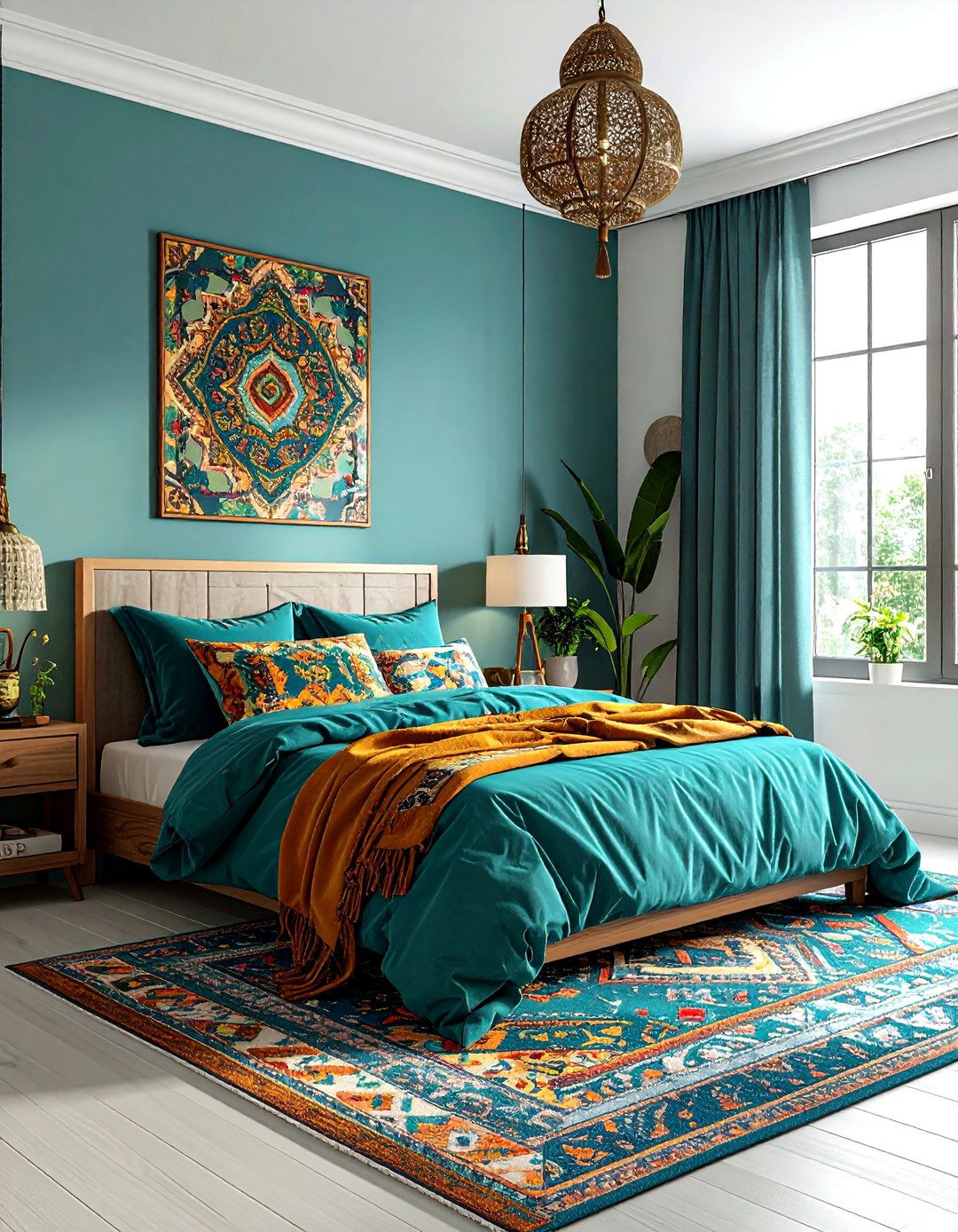 Embroidered textile boho bedroom - 30 bohemian teal bedroom ideas