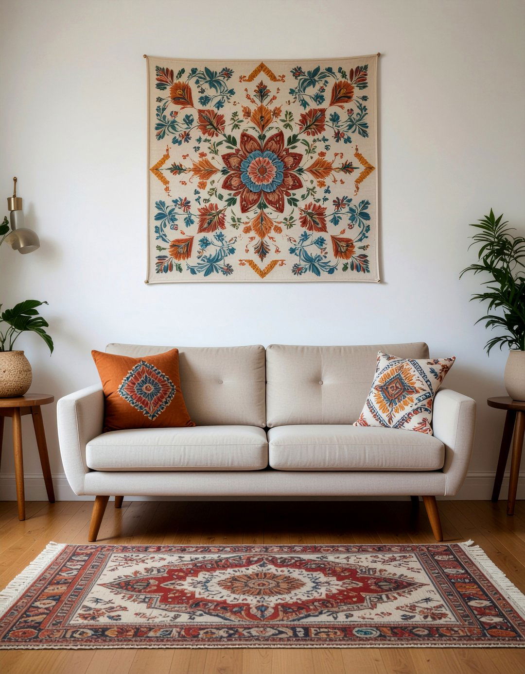 Embroidered wall hanging - 30 thrifted living room ideas