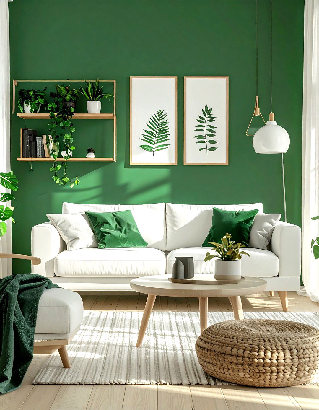 Emerald Green Accent Wall - 30 scandinavian green living room ideas