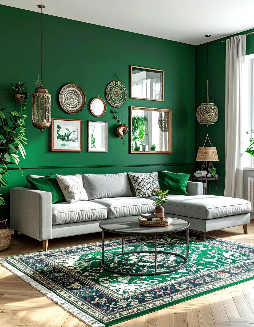Emerald Green Accent Wall Boho - 30 bohemian green living room ideas