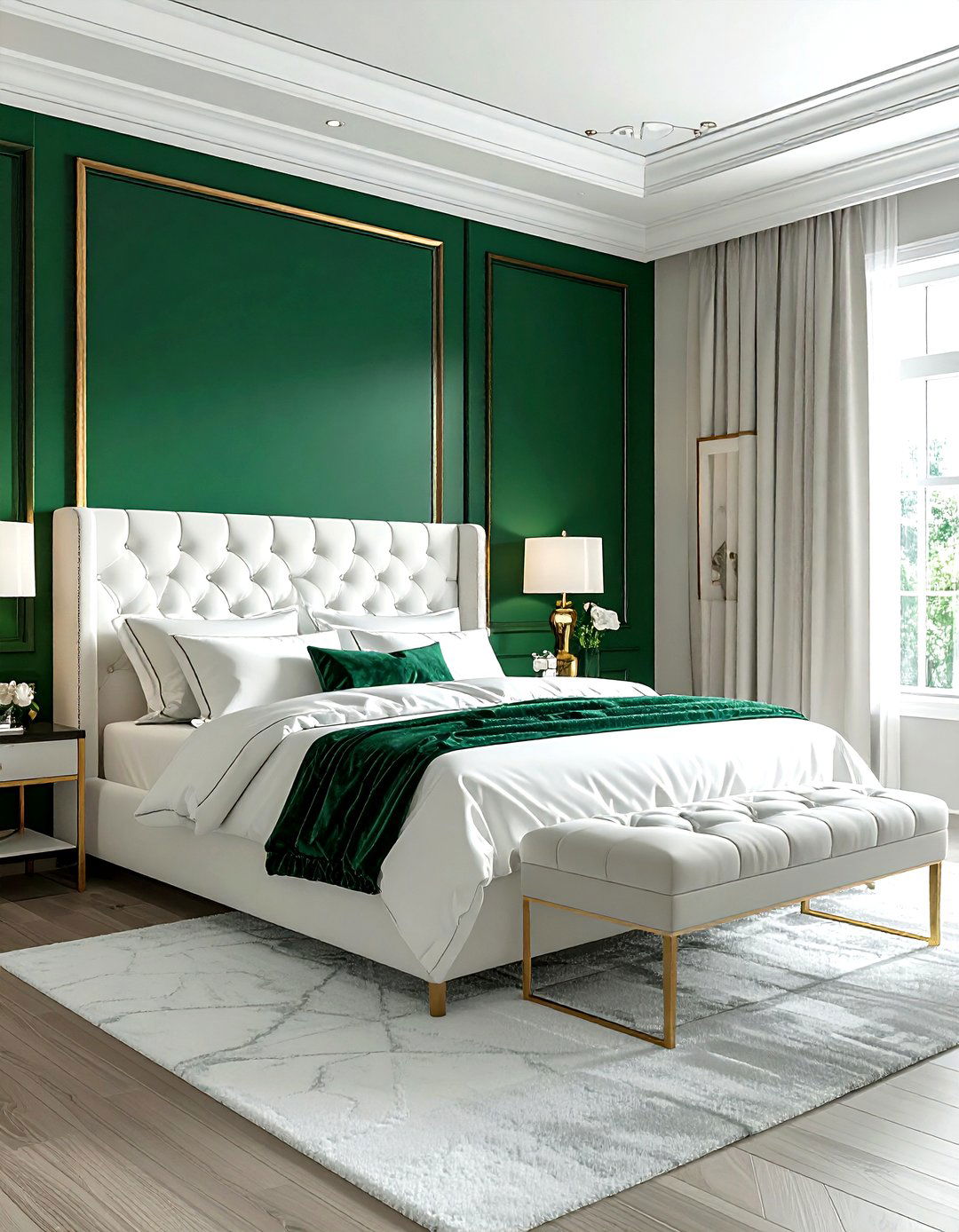 Emerald Green Accent Wall - 30 emerald and white bedroom ideas