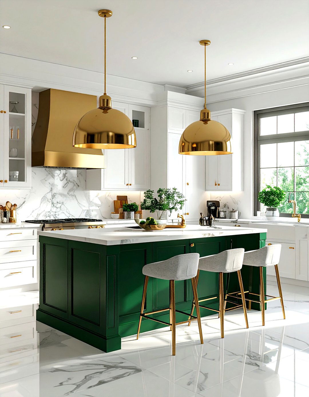 Emerald Green And White Kitchen Brass Lighting - 30 emerald and white kitchen ideas