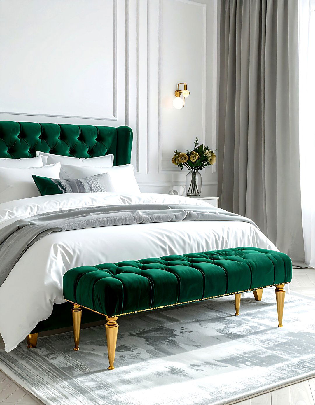 Emerald Green Bench At Foot Of Bed - 30 emerald and white bedroom ideas