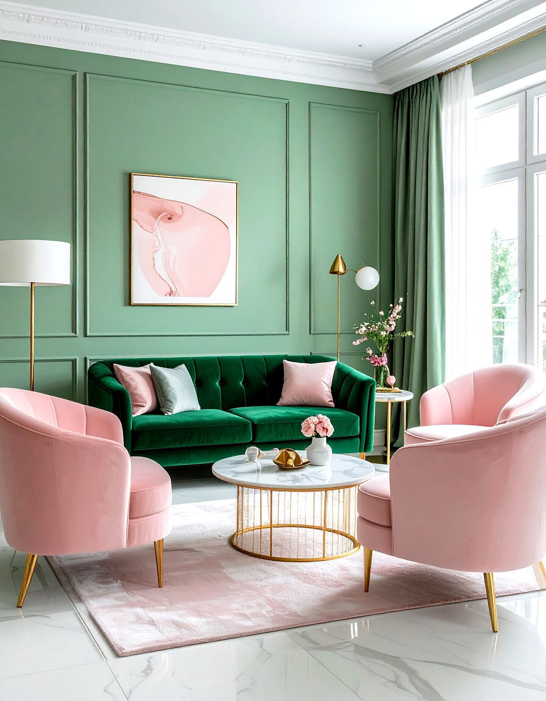 Emerald Green Blush Pink Lounge - 30 cool color scheme ideas