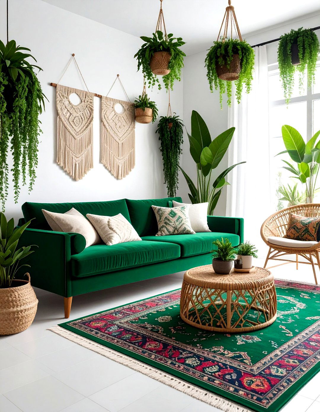Emerald Green Boho Living Room - 30 emerald living room decor ideas