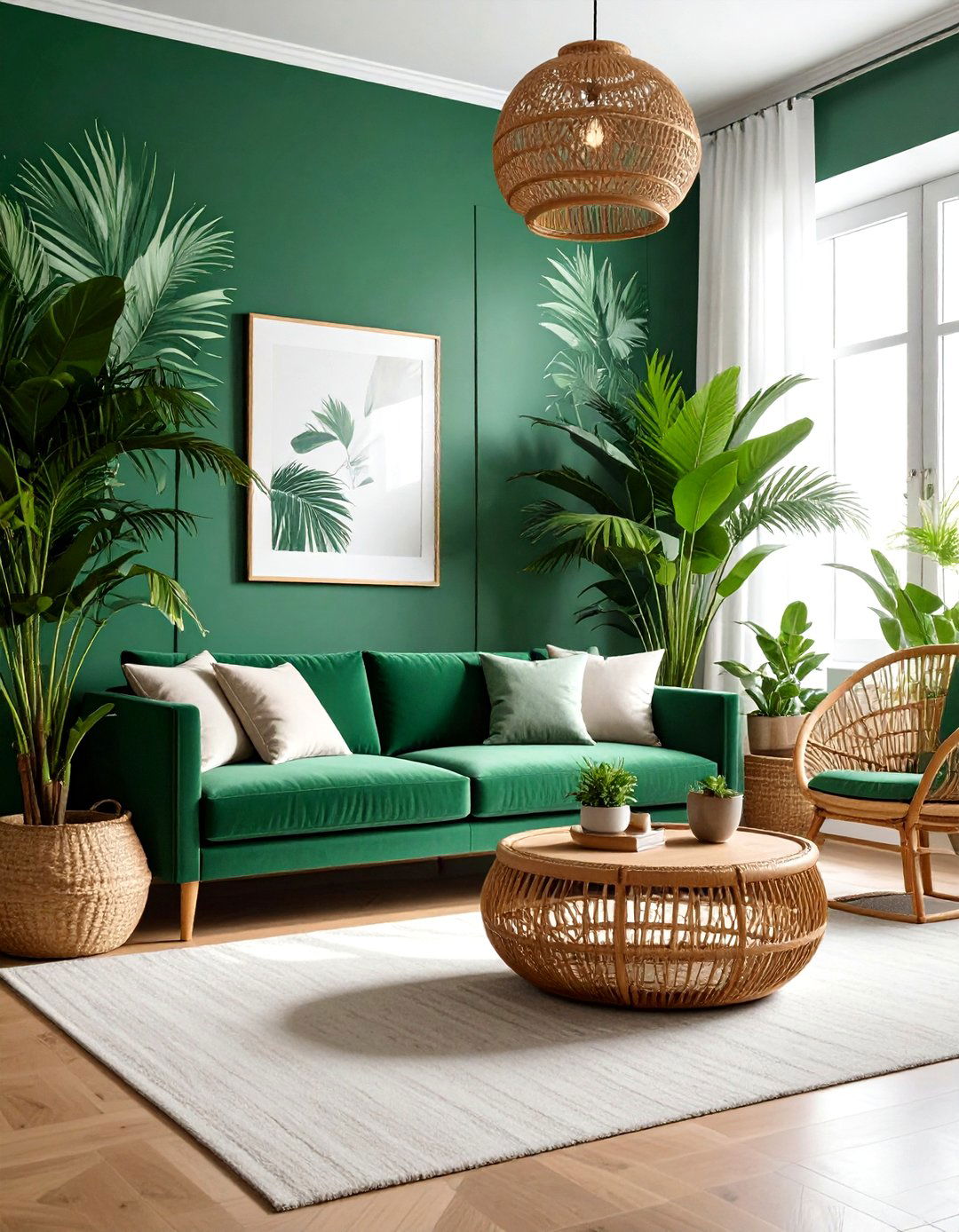 Emerald Green Botanical Living Room - 30 emerald living room decor ideas
