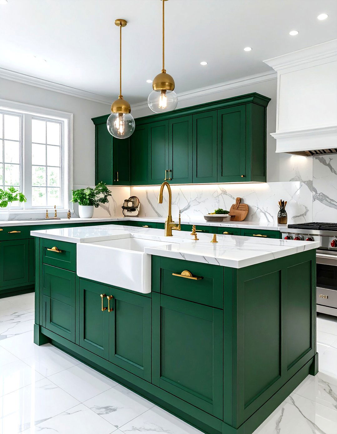 Emerald Green Cabinets White Farmhouse Sink - 30 emerald and white kitchen ideas