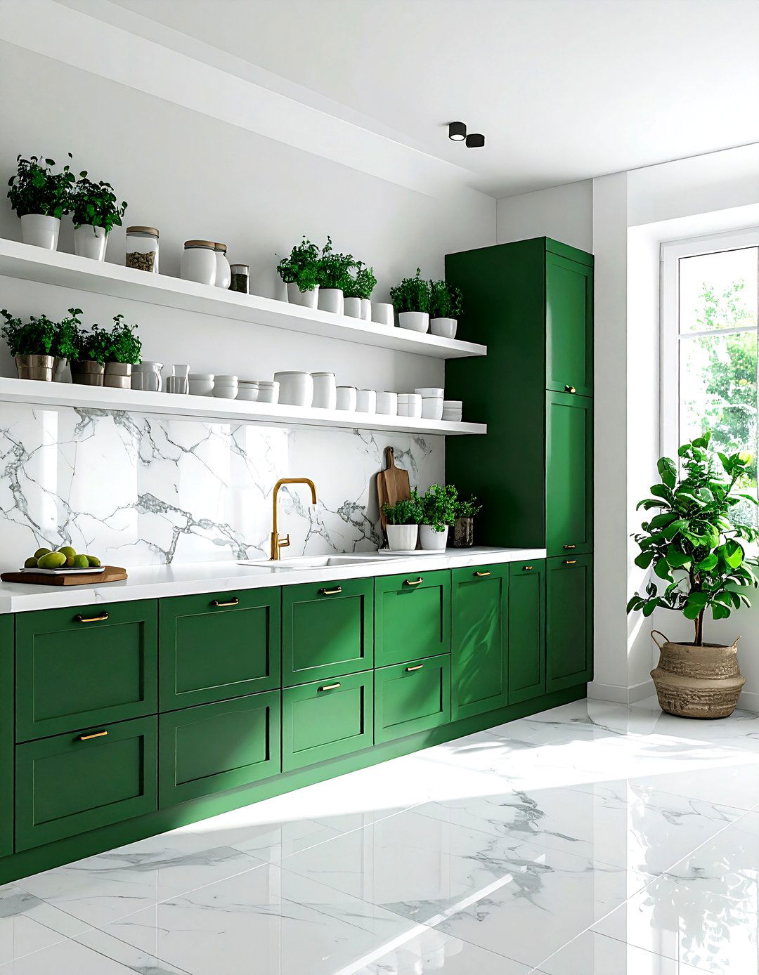 Emerald Green Cabinets White Open Shelving - 30 emerald and white kitchen ideas