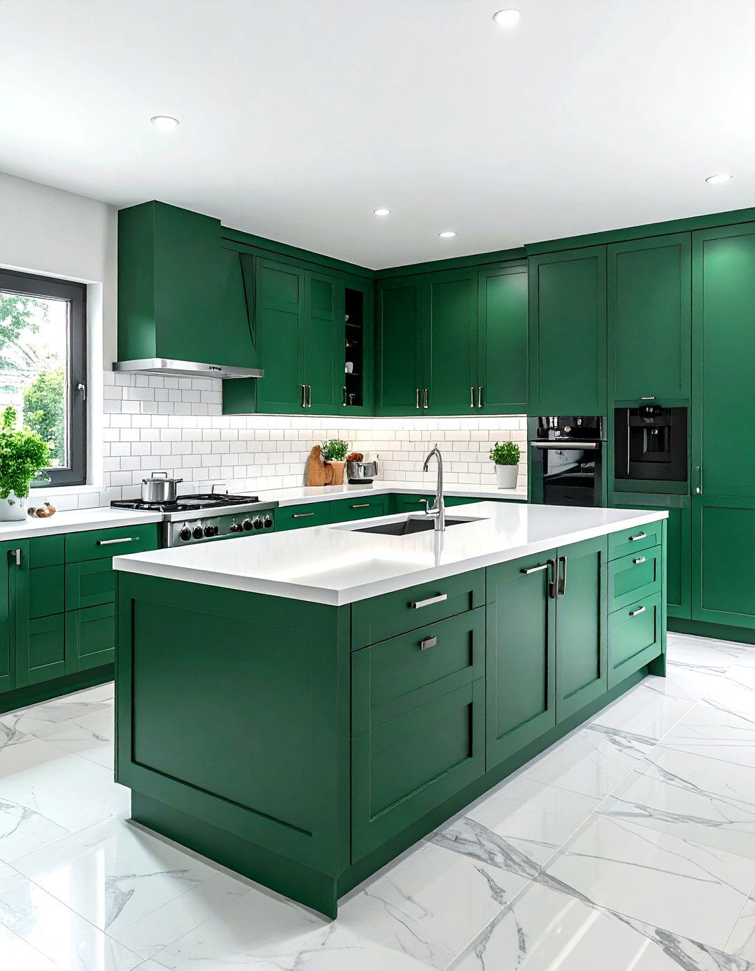 Emerald Green Cabinets White Quartz Countertops - 30 emerald and white kitchen ideas