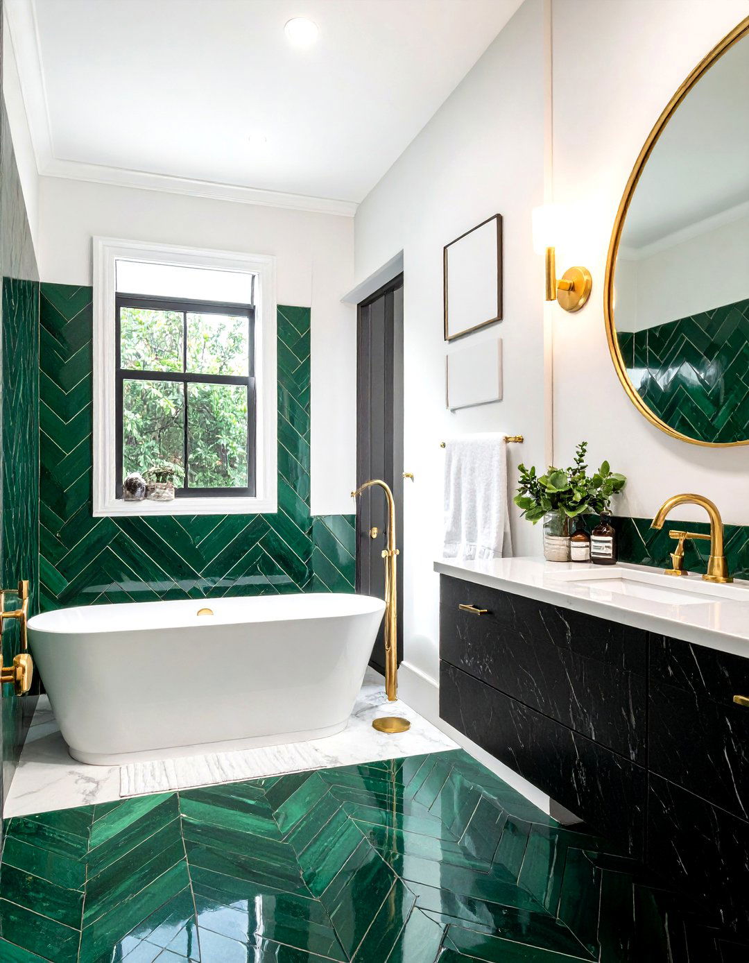 Emerald Green Chevron Tile - 30 chevron tile bathroom ideas
