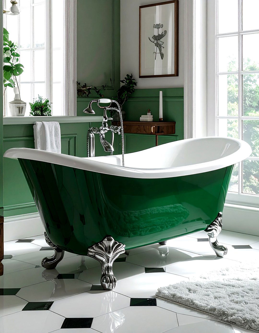Emerald Green Clawfoot Tub - 30 emerald and white bathroom ideas