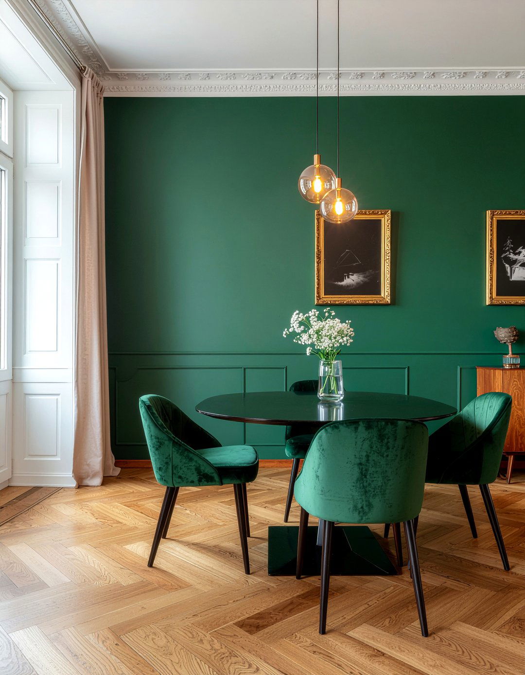 Emerald Green Dining Room - 30 dark dining room ideas