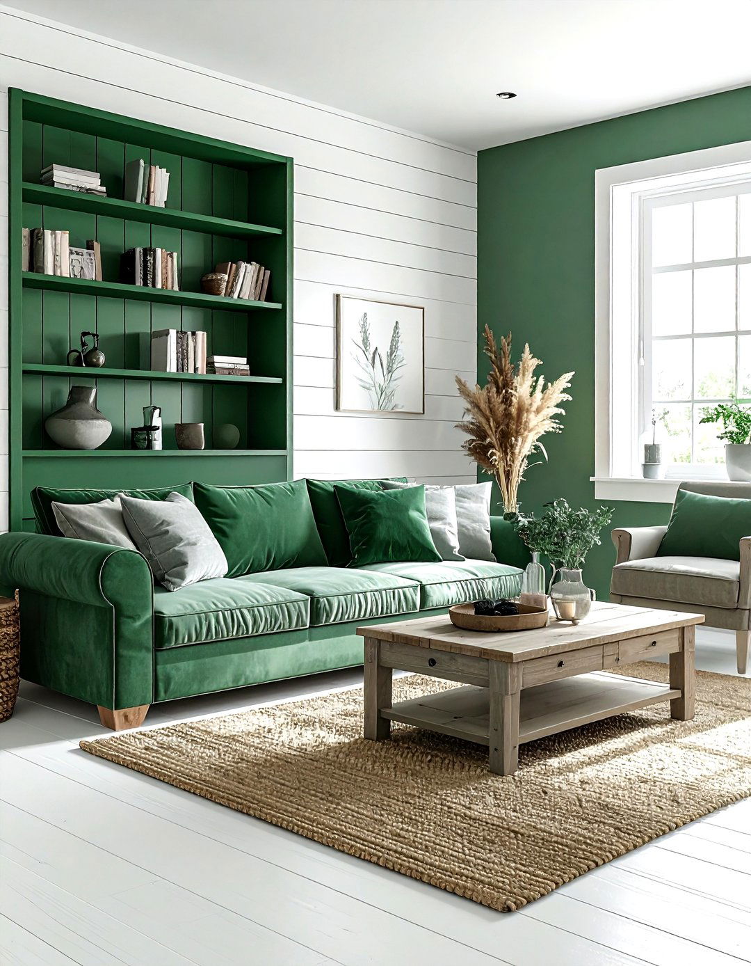 Emerald Green Farmhouse Living Room - 30 emerald living room decor ideas
