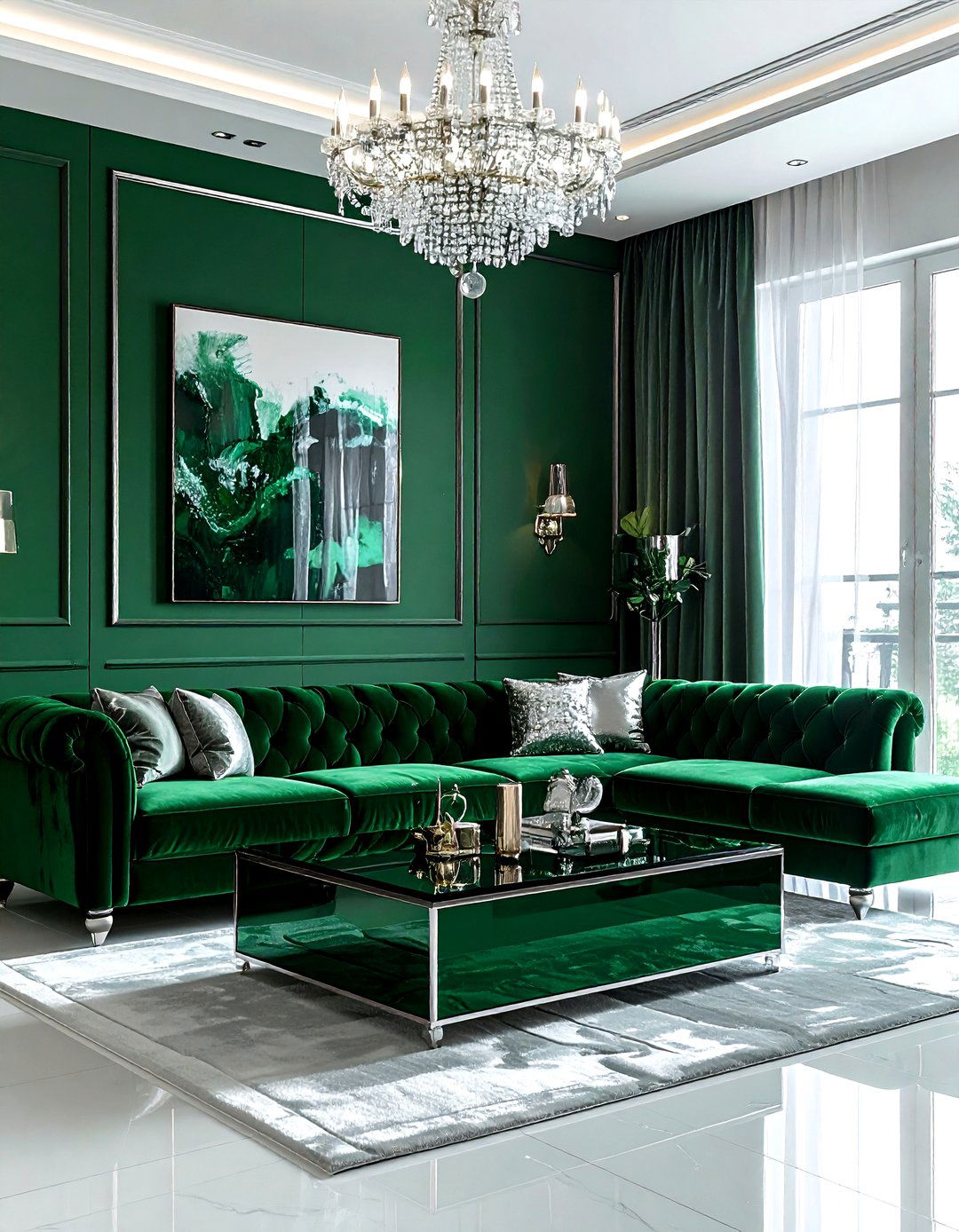 Emerald Green Glam Living Room - 30 emerald living room decor ideas