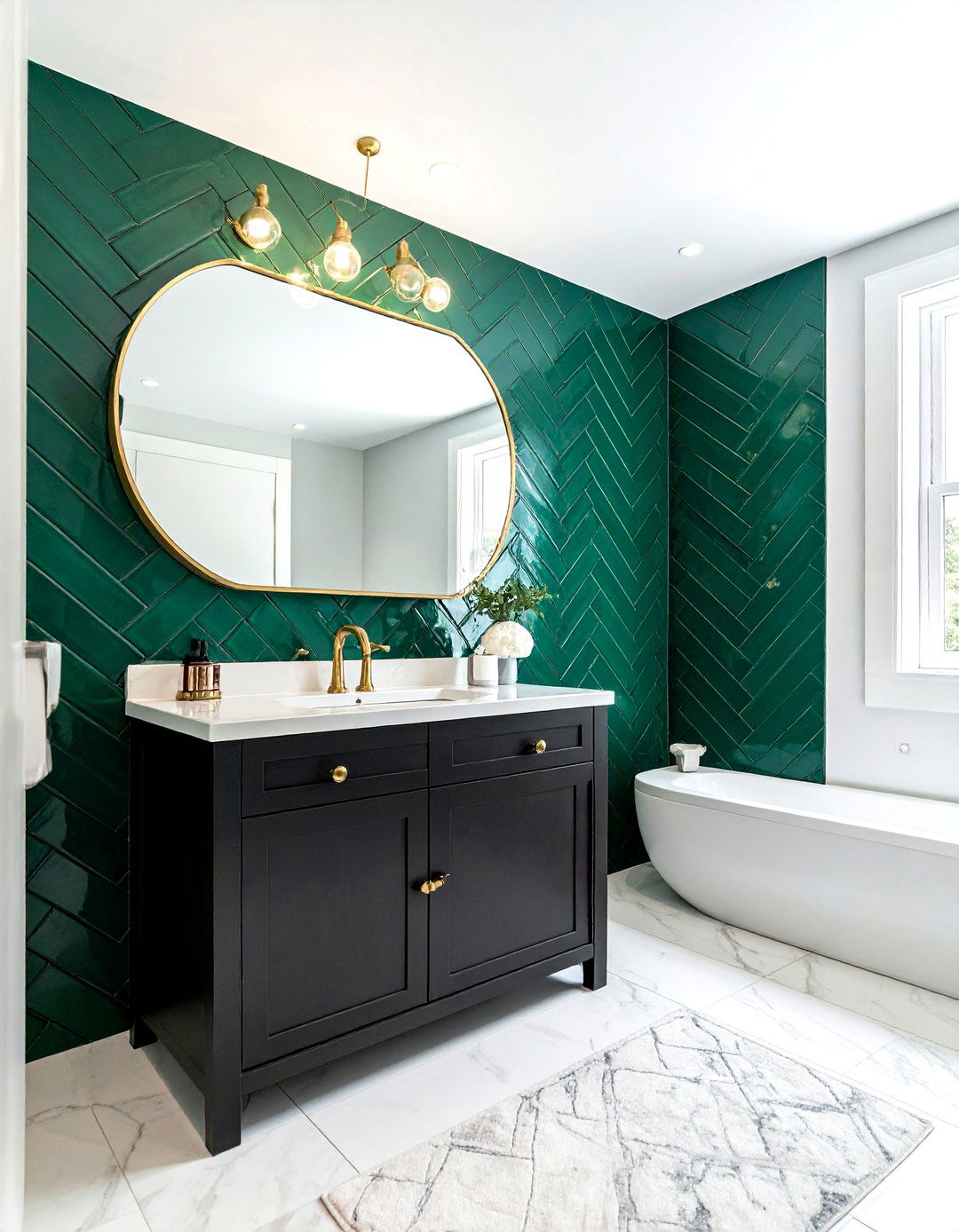 Emerald Green Herringbone Tile - 30 emerald green bathroom ideas